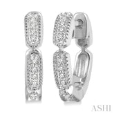 1/10 Ctw Lattice Long Hexagonal Pod Round Cut Diamond Huggie Petite Earrings in 10K White Gold