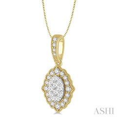 1/4 Ctw Lattice Edge Oval Shape Lovebright Round Cut Diamond Pendant With Chain in 14K Yellow and White Gold 1/4 Ctw Lattice Edge Oval Shape Lovebright Round Cut Diamond Pendant With Chain in 14K Yellow and White Gold