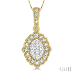 1/4 Ctw Lattice Edge Oval Shape Lovebright Round Cut Diamond Pendant With Chain in 14K Yellow and White Gold 1/4 Ctw Lattice Edge Oval Shape Lovebright Round Cut Diamond Pendant With Chain in 14K Yellow and White Gold