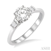 5/8 Ctw Baguette and Round Cut Diamond Ladies Engagement Ring with 1/2 Ct Round Cut Center Stone in 14K White Gold