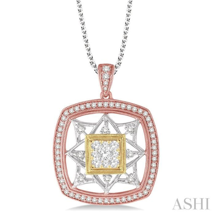 3/4 Ctw Round Cut Diamond Lovebright Pendant in 14K Tri Color Gold with Chain 3/4 Ctw Round Cut Diamond Lovebright Pendant in 14K Tri Color Gold with Chain