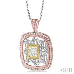 3/4 Ctw Round Cut Diamond Lovebright Pendant in 14K Tri Color Gold with Chain 3/4 Ctw Round Cut Diamond Lovebright Pendant in 14K Tri Color Gold with Chain