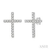1/10 Ctw Cross Round Cut Diamond Petite Fashion Earrings in 10K White Gold