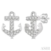 1/10 Ctw Anchor Round Cut Diamond Petite Fashion Earrings in 10K White Gold