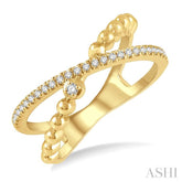 1/6 Ctw Criss Cross Split Shank Round Cut Bead Bijoux Diamond Fashion Ring in 10K Yellow Gold