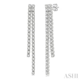1 3/4 Ctw Twin Line Round Cut Diamond Tennis Earrings in 14K White Gold