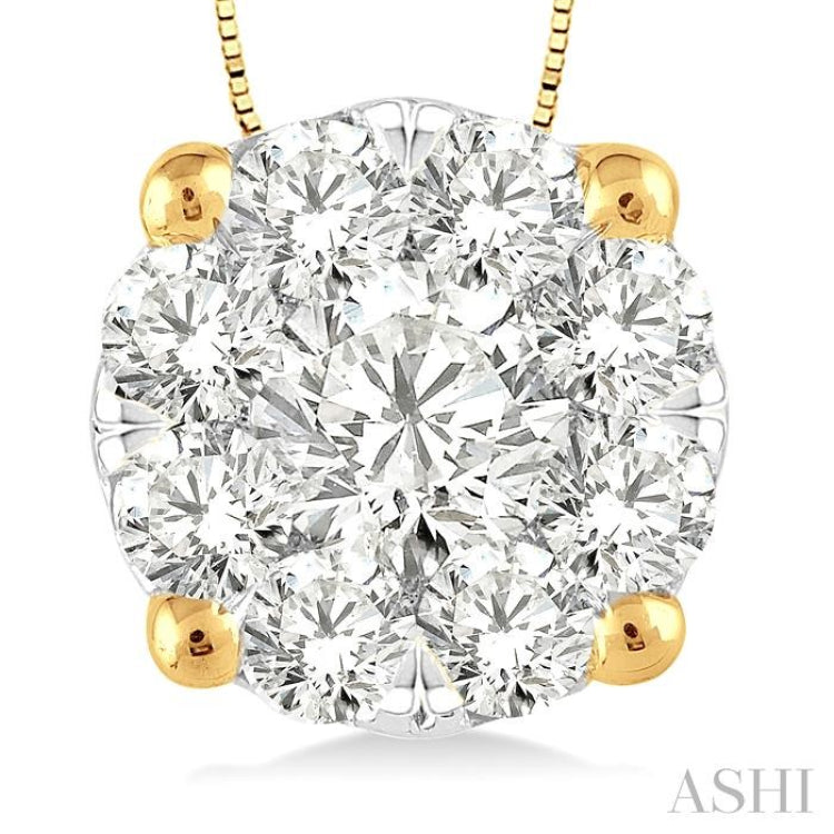 3/4 Ctw Lovebright Round Cut Diamond Pendant in 14K Yellow and White Gold with Chain 3/4 Ctw Lovebright Round Cut Diamond Pendant in 14K Yellow and White Gold with Chain