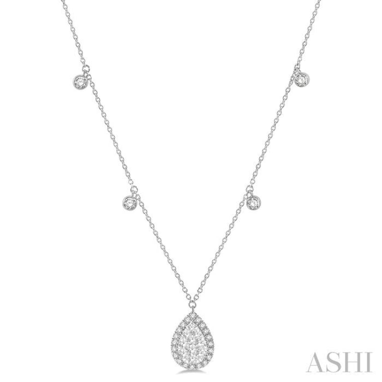 3/4 Ctw Pear Shape Lovebright Round Cut Diamond Necklace in 14K White Gold 3/4 Ctw Pear Shape Lovebright Round Cut Diamond Necklace in 14K White Gold