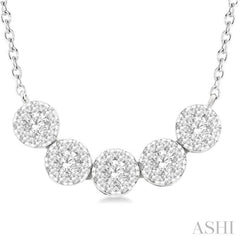 1/3 Ctw 5-Stone Circular Mount Lovebright Round Cut Diamond Necklace in 14K White Gold 1/3 Ctw 5-Stone Circular Mount Lovebright Round Cut Diamond Necklace in 14K White Gold