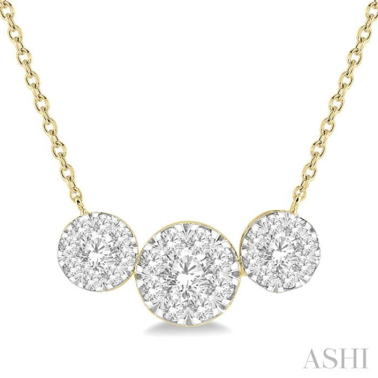 1 Ctw 3-Stone Lovebright Round Cut Diamond Necklace in 14K Yellow and White Gold 1 Ctw 3-Stone Lovebright Round Cut Diamond Necklace in 14K Yellow and White Gold