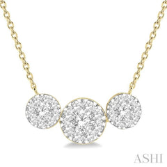 1 Ctw 3-Stone Lovebright Round Cut Diamond Necklace in 14K Yellow and White Gold 1 Ctw 3-Stone Lovebright Round Cut Diamond Necklace in 14K Yellow and White Gold