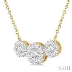 1 Ctw 3-Stone Lovebright Round Cut Diamond Necklace in 14K Yellow and White Gold 1 Ctw 3-Stone Lovebright Round Cut Diamond Necklace in 14K Yellow and White Gold