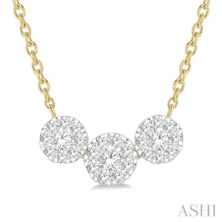 1/2 Ctw 3-Stone Lovebright Round Cut Diamond Necklace in 14K Yellow and White Gold 1/2 Ctw 3-Stone Lovebright Round Cut Diamond Necklace in 14K Yellow and White Gold