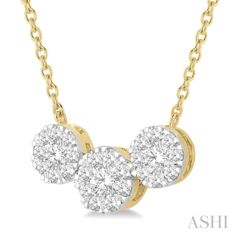 1/2 Ctw 3-Stone Lovebright Round Cut Diamond Necklace in 14K Yellow and White Gold 1/2 Ctw 3-Stone Lovebright Round Cut Diamond Necklace in 14K Yellow and White Gold