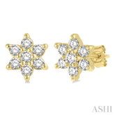 1/6 Ctw Floral Round Cut Diamond Petite Fashion Earrings in 14K Yellow Gold