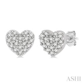 1/10 Ctw Heart Charm Round Cut Diamond Petite Fashion Earrings in 14K White Gold