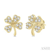 1/10 Ctw Four-Leaf Clover Round Cut Diamond Petite Fashion Earrings in 14K Yellow Gold