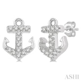 1/10 Ctw Anchor Round Cut Diamond Petite Fashion Earrings in 14K White Gold