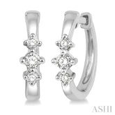 1/6 Ctw Three Stone Round Cut Diamond Huggie Petite Earrings in 14K White Gold