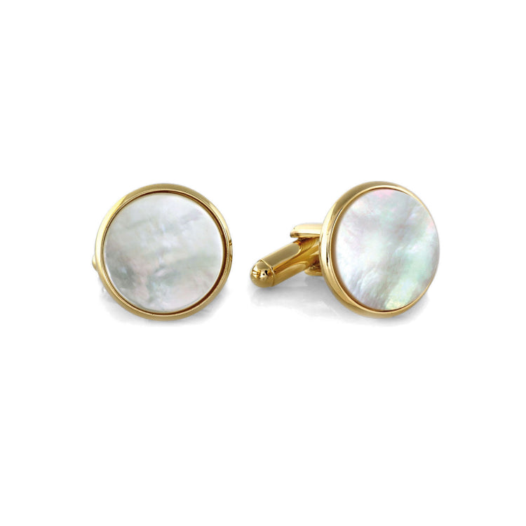 Gold Finish Round Mother Of Pearl Cufflinks Gold Finish Round Mother Of Pearl Cufflinks