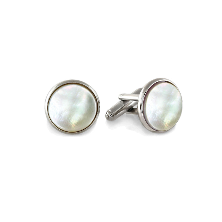 Rhodium Finish Round Mother Of Pearl Cufflinks Rhodium Finish Round Mother Of Pearl Cufflinks