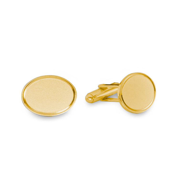 Gold Finish Oval Cufflinks with Etched Border Gold Finish Oval Cufflinks with Etched Border