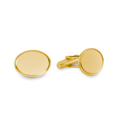 Gold Finish Oval Cufflinks with Etched Border Gold Finish Oval Cufflinks with Etched Border