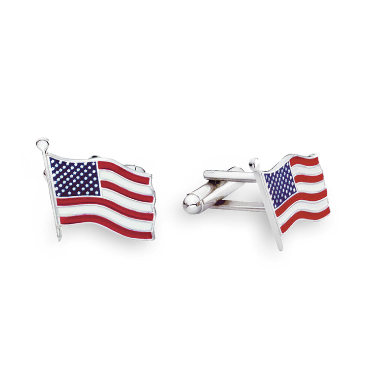 Rhodium Finish American Flag Cufflinks Rhodium Finish American Flag Cufflinks