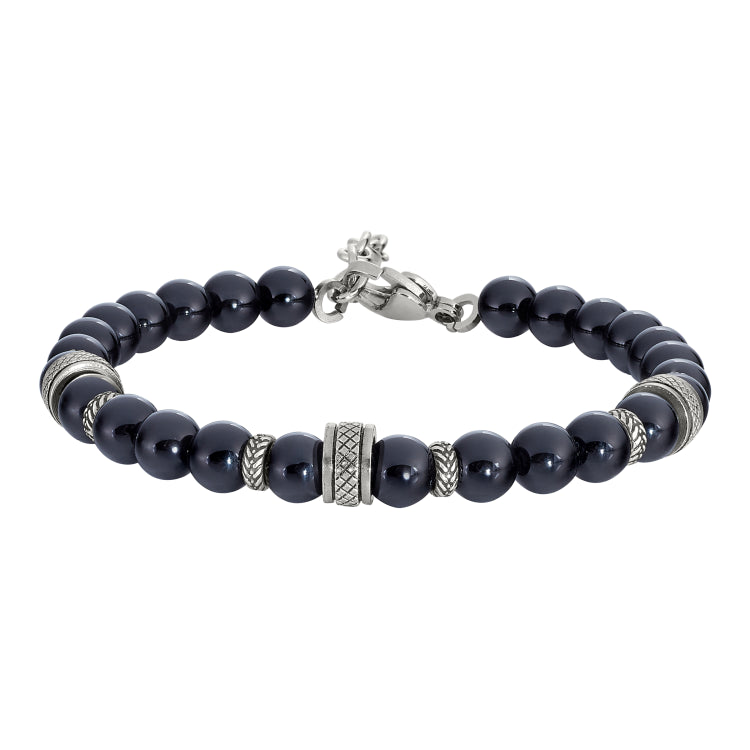 Black Beaded Stone Bracelet With 3 Stainless Steel Spirals Black Beaded Stone Bracelet With 3 Stainless Steel Spirals