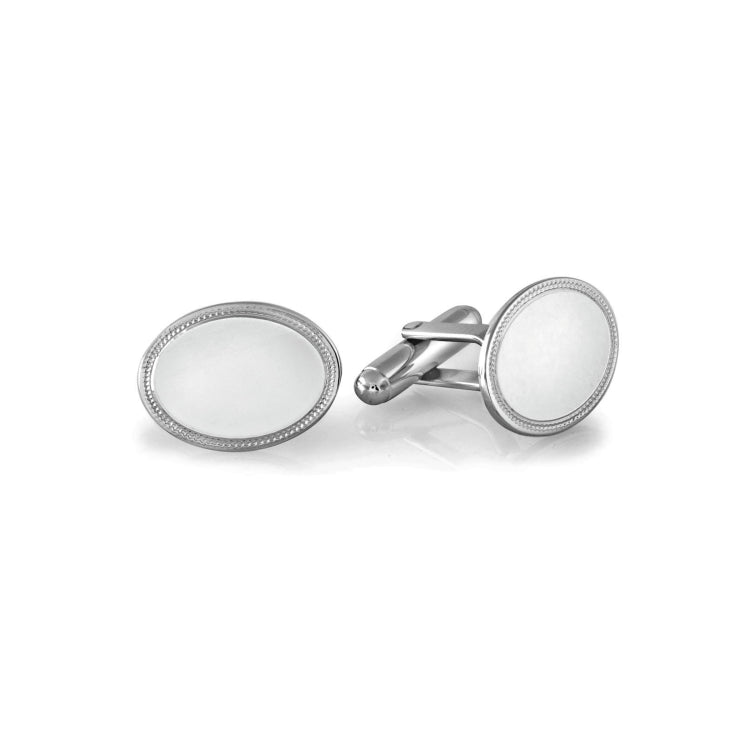 Rhodium Finish Oval Etched Border Cufflinks Rhodium Finish Oval Etched Border Cufflinks