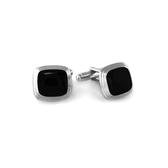 Rhodium Finish & Black Lacquer Cushion Cufflinks Rhodium Finish & Black Lacquer Cushion Cufflinks