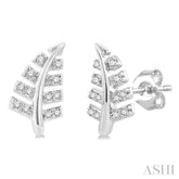 1/10 Ctw Fern Leaf Petite Round Cut Diamond Fashion Stud Earrings in 10K White Gold