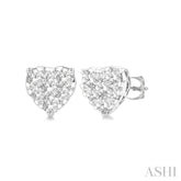 1/3 Ctw Heart Shape Lovebright Round Cut Diamond Stud Earring in 14K White Gold