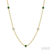 2.85 MM Emerald and 1/2 Ctw Round Cut Diamond Precious Station Necklace in 14K Yellow Gold