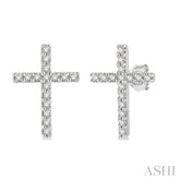 1/10 Ctw Cross Round Cut Diamond Petite Fashion Earrings in 14K White Gold