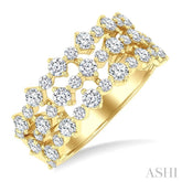1 1/2 Ctw Triple Row Round Cut Diamond Fashion Band in 14K Yellow Gold