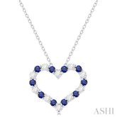 1.80 MM Round Cut Sapphire and 1/4 Ctw Open Heart Round Cut Diamond Precious Fashion Pendant With Chain in 14K White Gold