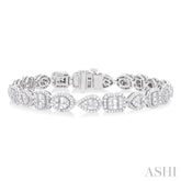 3 1/5 Ctw Mixed Shape Halo Fusion Baguette and Round Cut Diamond Bracelet in 14K White Gold