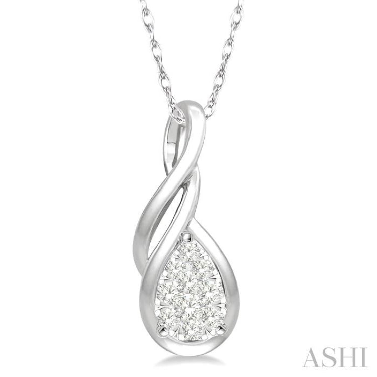 1/8 Ctw Pear Shape Lovebright Entwined Wire Round Cut Diamond Pendant With Link Chain in 14K White Gold 1/8 Ctw Pear Shape Lovebright Entwined Wire Round Cut Diamond Pendant With Link Chain in 14K White Gold
