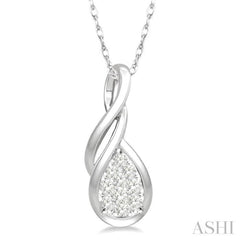 1/8 Ctw Pear Shape Lovebright Entwined Wire Round Cut Diamond Pendant With Link Chain in 14K White Gold 1/8 Ctw Pear Shape Lovebright Entwined Wire Round Cut Diamond Pendant With Link Chain in 14K White Gold