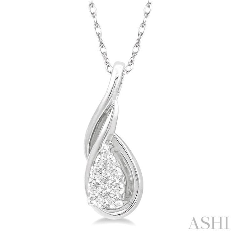 1/8 Ctw Pear Shape Lovebright Entwined Wire Round Cut Diamond Pendant With Link Chain in 14K White Gold 1/8 Ctw Pear Shape Lovebright Entwined Wire Round Cut Diamond Pendant With Link Chain in 14K White Gold
