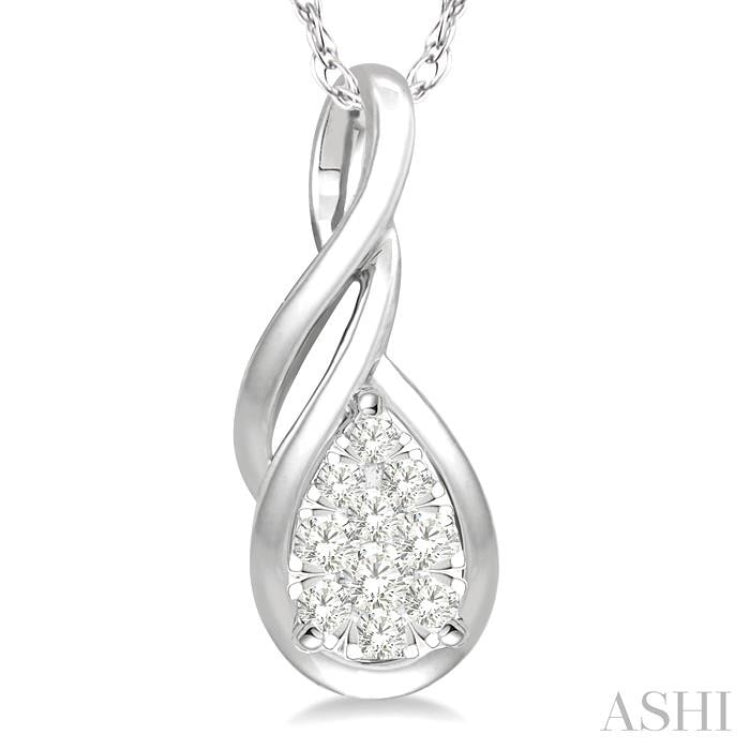 1/8 Ctw Pear Shape Lovebright Entwined Wire Round Cut Diamond Pendant With Link Chain in 14K White Gold 1/8 Ctw Pear Shape Lovebright Entwined Wire Round Cut Diamond Pendant With Link Chain in 14K White Gold