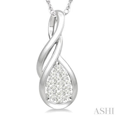 1/8 Ctw Pear Shape Lovebright Entwined Wire Round Cut Diamond Pendant With Link Chain in 14K White Gold 1/8 Ctw Pear Shape Lovebright Entwined Wire Round Cut Diamond Pendant With Link Chain in 14K White Gold