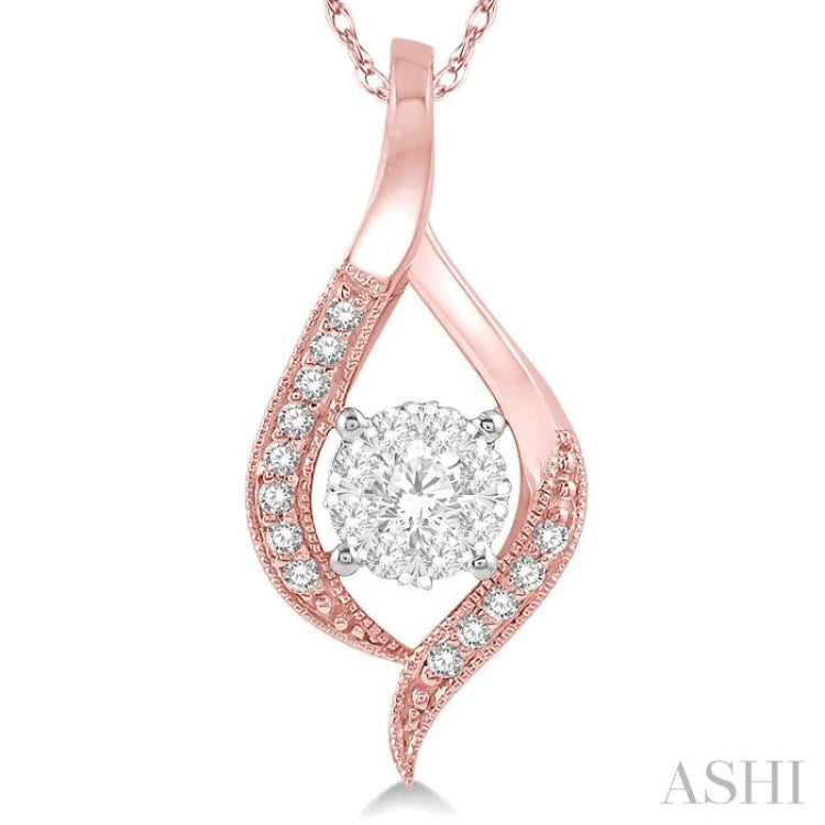 1/5 Ctw Curved Lovebright Round Cut Diamond Pendant in 14K Rose and White Gold with chain 1/5 Ctw Curved Lovebright Round Cut Diamond Pendant in 14K Rose and White Gold with chain