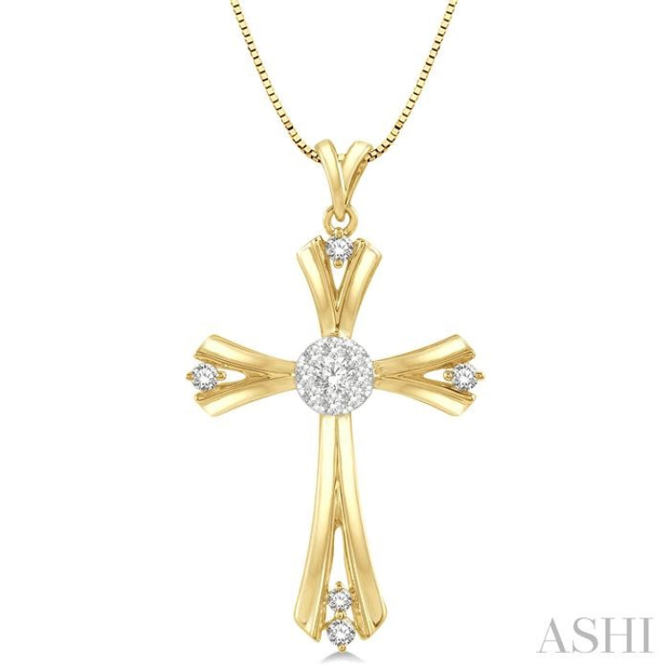 1/4 Ctw Lovebright Round Cut Diamond Cross Pendant in 14K Yellow and White Gold with chain 1/4 Ctw Lovebright Round Cut Diamond Cross Pendant in 14K Yellow and White Gold with chain