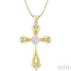 1/4 Ctw Lovebright Round Cut Diamond Cross Pendant in 14K Yellow and White Gold with chain 1/4 Ctw Lovebright Round Cut Diamond Cross Pendant in 14K Yellow and White Gold with chain
