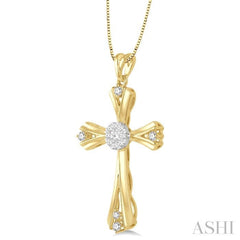 1/4 Ctw Lovebright Round Cut Diamond Cross Pendant in 14K Yellow and White Gold with chain 1/4 Ctw Lovebright Round Cut Diamond Cross Pendant in 14K Yellow and White Gold with chain