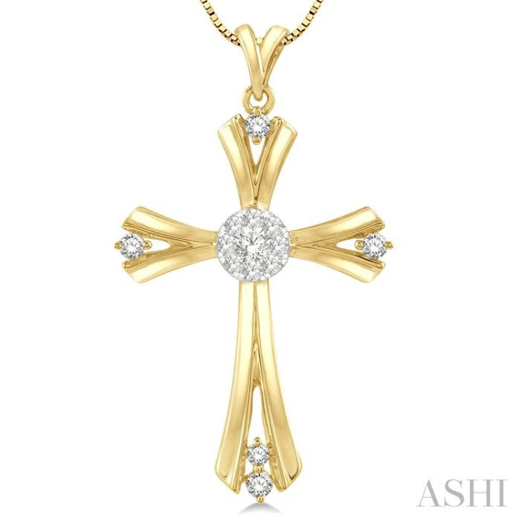 1/4 Ctw Lovebright Round Cut Diamond Cross Pendant in 14K Yellow and White Gold with chain 1/4 Ctw Lovebright Round Cut Diamond Cross Pendant in 14K Yellow and White Gold with chain