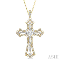 3/4 Ctw Lovebright Round Cut Diamond Cross Pendant in 14K Yellow and White Gold with chain 3/4 Ctw Lovebright Round Cut Diamond Cross Pendant in 14K Yellow and White Gold with chain