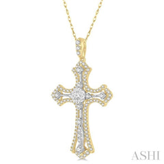 3/4 Ctw Lovebright Round Cut Diamond Cross Pendant in 14K Yellow and White Gold with chain 3/4 Ctw Lovebright Round Cut Diamond Cross Pendant in 14K Yellow and White Gold with chain